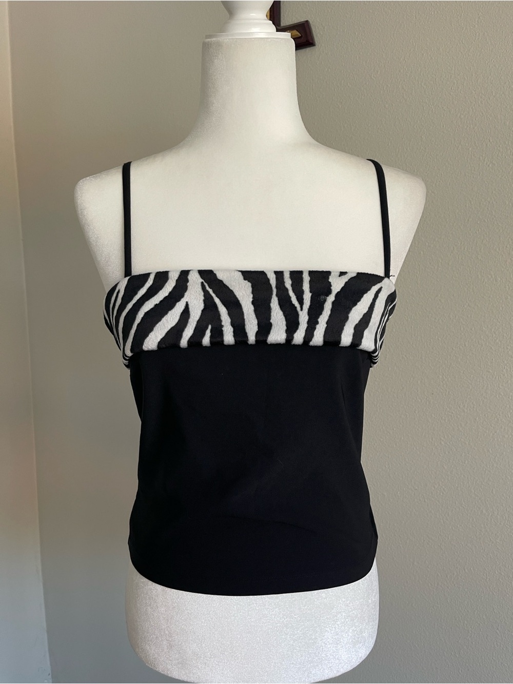 a'gaci Black Zebra-Trim Spaghetti Strap Top